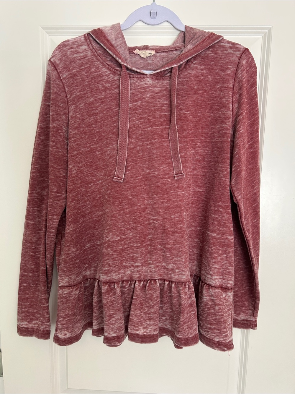 Jane and Delancey Heathered Rose Ruffle-Hem Pullover Hoodie